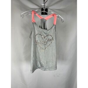 Body Glove Girls Grey Coral Pink Heart GraphicRacerback Athletic Tank Top Size 6
